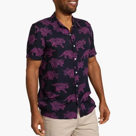 CHUBBIES Men's The Pink Triceratop (Rayon Full-Button) - L - Picture 5 of 12